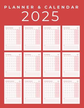 Calendar 2025, Minimal Table Design, Week start Sunday template. vector