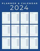 Calendar 2024, Minimal Table Design, Week start Sunday template. vector