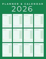 Calendar 2026, Minimal Table Design, Week start Sunday template. vector