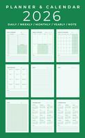 Calendar and Planner 2026, Portrait, Minimal Table Design, Week start Sunday template. vector