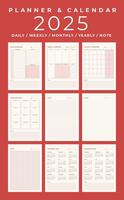 Calendar and Planner 2025, Portrait, Minimal Table Design, Week start Sunday template. vector