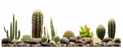 small rocks and cactus and green desert sunlight . AI Generated png