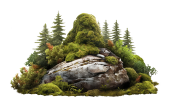 Cutout rock surrounded by fir trees. Garden design . AI Generated png