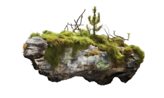 Dark rocks partially covered with moss . AI Generated png