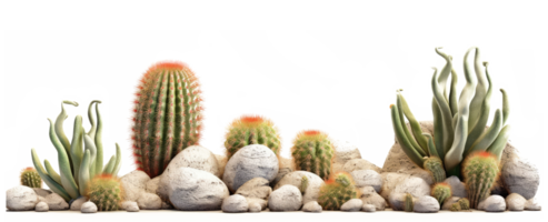 small rocks and cactus and green desert sunlight . AI Generated png