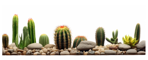 små stenar och kaktus och grön öken- solljus . ai genererad png