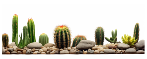 small rocks and cactus and green desert sunlight . AI Generated png