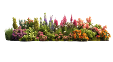 Bright spring flowers surrounded by garden plants . AI Generated png