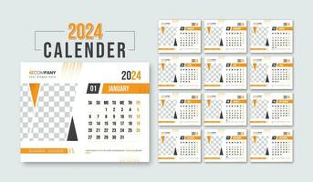 2024 Desk Calendar design Template with 12 month date set. Planner for 2024 year vector