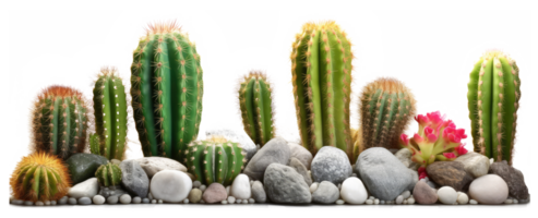 small rocks and cactus and green desert sunlight . AI Generated png