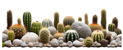 small rocks and cactus and green desert sunlight . AI Generated png