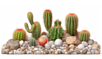 small rocks and cactus and green desert sunlight . AI Generated png