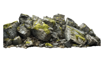 Dark rocks partially covered with moss . AI Generated png