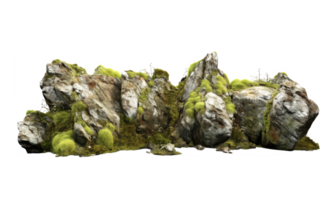 Dark rocks partially covered with moss . AI Generated png