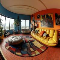 Colorful 360 Degrees Panorama House of Bedroom Interior Generated By Ai photo