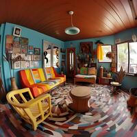 Colorful 360 Degrees Panorama House of Bedroom Interior Generated By Ai photo