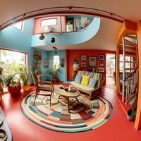 Colorful 360 Degrees Panorama House of Bedroom Interior Generated By Ai photo