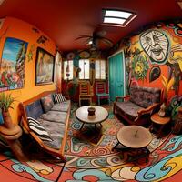 Colorful 360 Degrees Panorama House of Bedroom Interior Generated By Ai photo