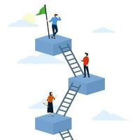 concept of career level, job position or company hierarchy, challenge to improve or career development, steps to achieve goals, ladder of success, people climbing the employee ladder to the next level vector