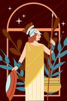 Illustration of Athena. Ancient Greece and mythology. A woman with a spear and a shield. vector