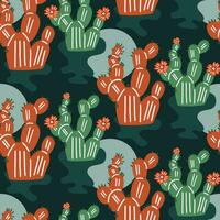 Vector drawing of seamless texture cactus in the desert with the sun for fashionable fabrics and prints