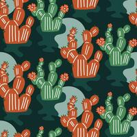 Vector drawing of seamless texture cactus in the desert with the sun for fashionable fabrics and prints