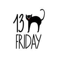 ilustración de un negro gato con el palabra viernes el 13 vector ilustración