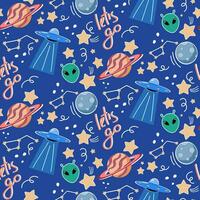 Hand drawn cosmic elements seamless pattern. Space background. vector