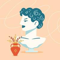 Ancient Greek sculpture. Sketch of a statue from Greek mythology, with a bust of a face. Vector illustration