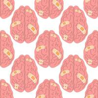 Seamless vector pattern of pink brain on a white background. Mental health