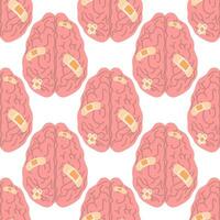 Seamless vector pattern of pink brain on a white background. Mental health