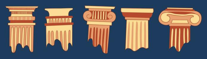 antiguo restos. clásico Roca pilares, antiguo arquitectura edificio columnas, antiguo griego exterior elementos. vector colección de romano edificio antiguo pilar ilustración.