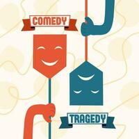 Masks of tragedy and comedy. The concept of performance, show and theater. Drama and fun. vector