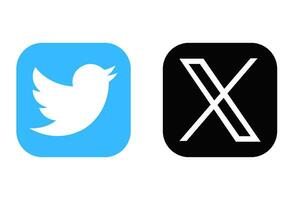 X New Twitter icon. Twitter rebrand little bird to X letter symbol. Twitter X new logo vcetor. Elon Musk change social media logo Novation. Set of Twitter new and old round and square logo. vector