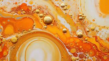 Abstract artistic background with orange marble and golden paint stains. Generated AI. photo