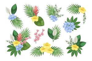 tropical conjunto de mano dibujado floral acuerdo. vector botánico ilustración. diseños para el diseño de saludo tarjetas y invitaciones