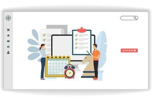 A man is analyzing documents. website page Management Analytics. Modern flat design concept of web page design for website and mobile website vector