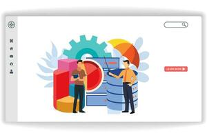 un hombre es comprensión el base de datos. sitio web página base de datos servicios. moderno plano diseño concepto de web página diseño para sitio web y móvil sitio web vector