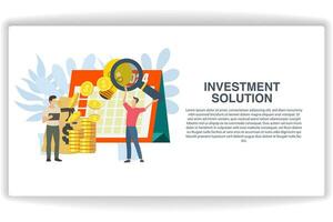 A man is holding a magnifying glass. website page Investment Solution. Modern flat design concept of web page design for website and mobile website vector