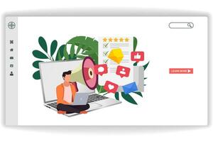 A man is looking at a laptop. website page Digital Marketing. Modern flat design concept of web page design for website and mobile website vector