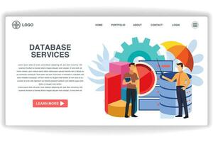 un hombre es comprensión el base de datos. sitio web página base de datos servicios. moderno plano diseño concepto de web página diseño para sitio web y móvil sitio web vector