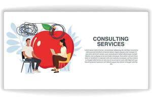 A woman solves a problem . website page Consulting Services. Modern flat design concept of web page design for website and mobile website vector