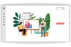 A woman is cupping data. website page Financial Management. Modern flat design concept of web page design for website and mobile website vector