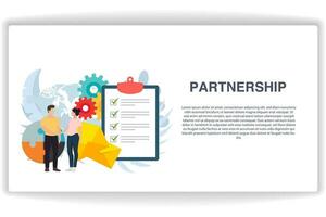 A woman holding a man's hand. website page Partnership. Modern flat design concept of web page design for website and mobile website vector