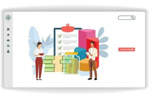 Two people are analyzing finances. website page Financial Analytics. Modern flat design concept of web page design for website and mobile website vector