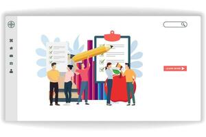 A man holding a pencil. website page Teamwork Project. Modern flat design concept of web page design for website and mobile website vector