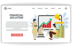 Two women looking for financial solutions. website page Financial Solution. Modern flat design concept of web page design for website and mobile website vector