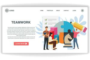 A man holding a pencil. website page Teamwork. Modern flat design concept of web page design for website and mobile website vector