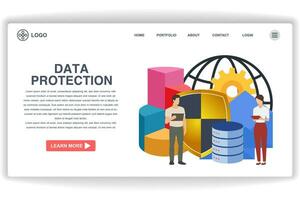 Men and women holding books. website page Data Protection. Modern flat design concept of web page design for website and mobile website vector