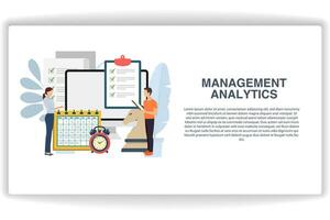 A man is analyzing documents. website page Management Analytics. Modern flat design concept of web page design for website and mobile website vector